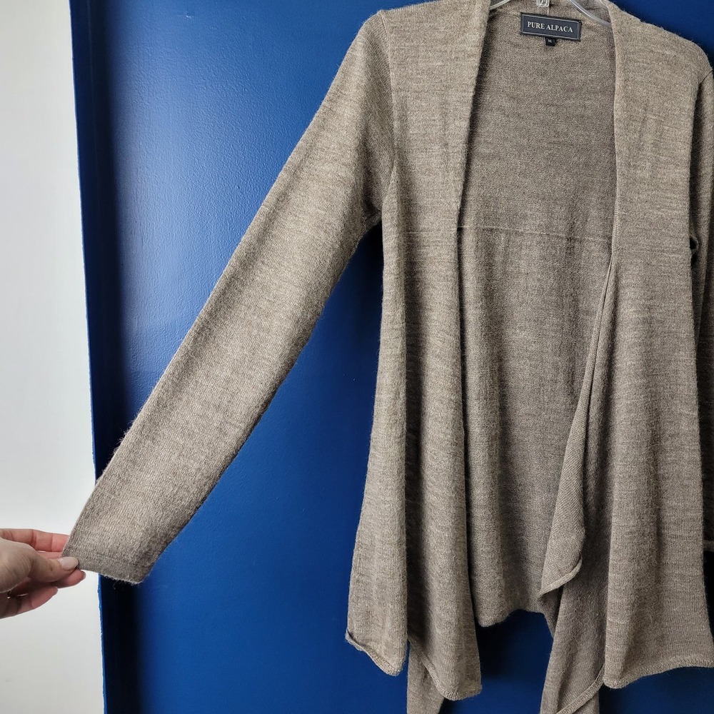 Pure Alpaca 100% Baby Alpaca Waterfall Open Cardigan Sweater M Brown Longline - Picture 11 of 13